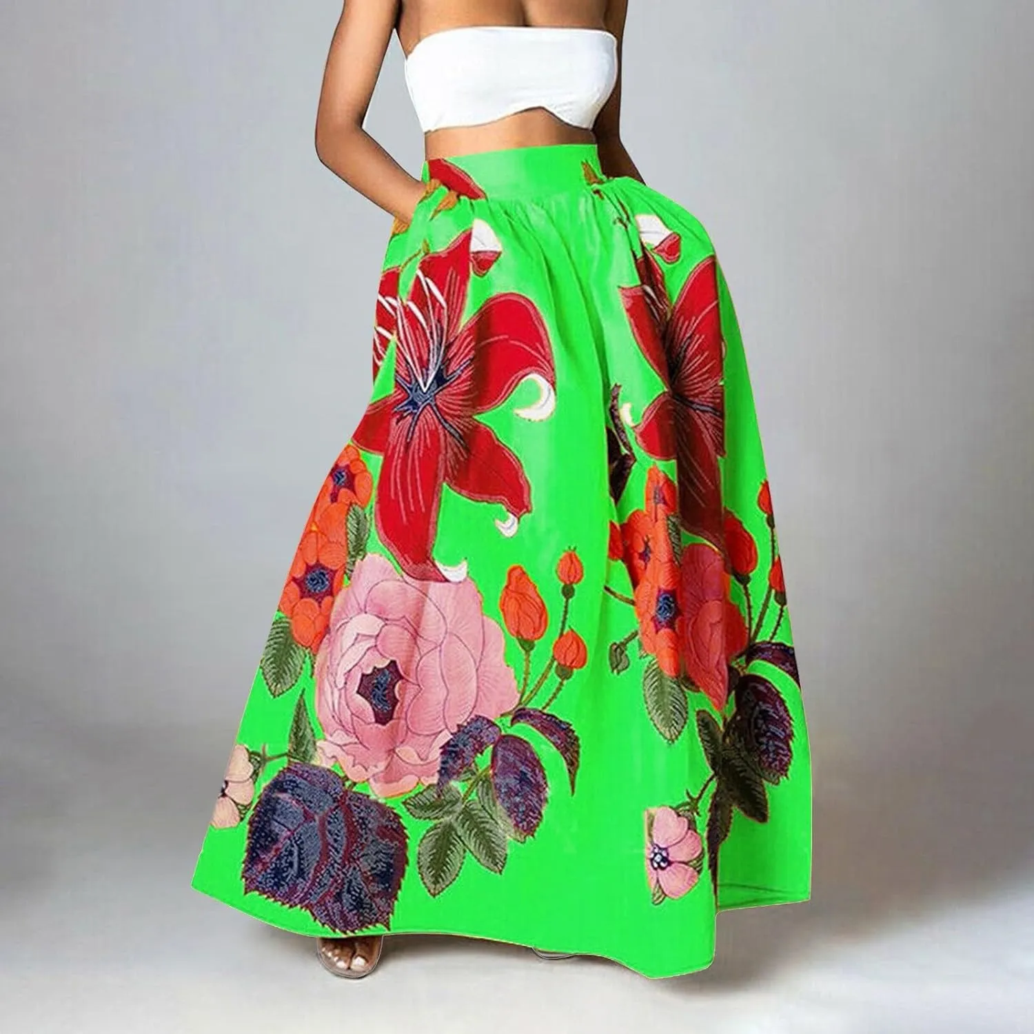 ZYXTIM Maxi Skirts for Women Trendy Summer Long Skirts Floral Printed Colorful Fashion Skirt for Party Beach Holiday Travel