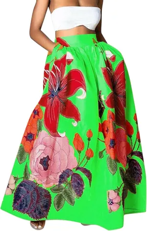 ZYXTIM Maxi Skirts for Women Trendy Summer Long Skirts Floral Printed Colorful Fashion Skirt for Party Beach Holiday Travel
